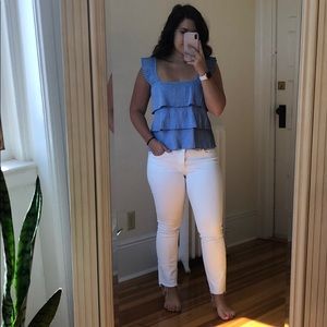 Jcrew square neck blue chambray top small